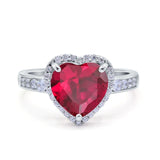 Halo Heart Promise Ring Simulated Cubic Zirconia 925 Sterling Silver