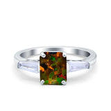 Art Deco Wedding Ring Emerald Cut Simulated Cubic Zirconia 925 Sterling Silver
