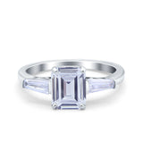 Art Deco Wedding Ring Emerald Cut Simulated Cubic Zirconia 925 Sterling Silver