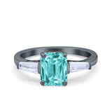 Art Deco Wedding Ring Emerald Cut Simulated Cubic Zirconia 925 Sterling Silver