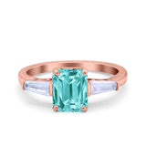 Art Deco Wedding Ring Emerald Cut Simulated Cubic Zirconia 925 Sterling Silver