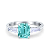Art Deco Wedding Ring Emerald Cut Simulated Cubic Zirconia 925 Sterling Silver