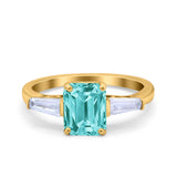 Art Deco Wedding Ring Emerald Cut Simulated Cubic Zirconia 925 Sterling Silver