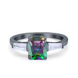 Art Deco Wedding Ring Emerald Cut Simulated Cubic Zirconia 925 Sterling Silver