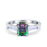 Art Deco Wedding Ring Emerald Cut Simulated Cubic Zirconia 925 Sterling Silver