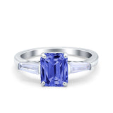 Art Deco Wedding Ring Emerald Cut Simulated Cubic Zirconia 925 Sterling Silver
