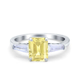 Art Deco Wedding Ring Emerald Cut Simulated Cubic Zirconia 925 Sterling Silver