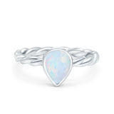 Teardrop Pear Lab Opal Braided Cable Solitaire Band Ring 925 Sterling Silver