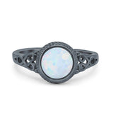 Art Deco Wedding Cubic Zirconia Ring Solitaire Lab Created Opal 925 Sterling Silver