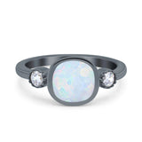 Square Lab Created Opal Three Stone Art Deco Engagement Ring 925 Sterling Silver