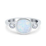 Square Lab Created Opal Three Stone Art Deco Engagement Ring 925 Sterling Silver