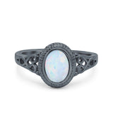 Solitaire Oval Lab Created Opal Wedding Ring Cubic Zirconia 925 Sterling Silver
