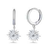 Starburst LeverBack Earrings Hoop Huggie Design Simulated Cubic Zirconia 925 Sterling Silver (40mm)