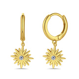 Starburst LeverBack Earrings Hoop Huggie Design Simulated Cubic Zirconia 925 Sterling Silver (40mm)
