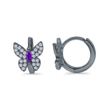 Butterfly Marquise Lever Back Earrings Hoop Huggie Design Simulated CZ 925 Sterling Silver (12mm)