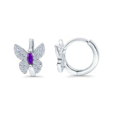 Butterfly Marquise Lever Back Earrings Hoop Huggie Design Simulated CZ 925 Sterling Silver (12mm)