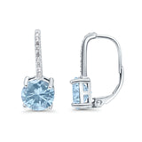 Round LeverBack Earrings Hoop Huggie Design Simulated Cubic Zirconia 925 Sterling  Silver (22mm)