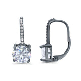 Round LeverBack Earrings Hoop Huggie Design Simulated Cubic Zirconia 925 Sterling  Silver (22mm)