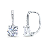 Round LeverBack Earrings Hoop Huggie Design Simulated Cubic Zirconia 925 Sterling  Silver (22mm)