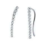 Threader Stud Fishhook Earrings Bezel Line Cubic Zirconia 925 Sterling Silver