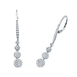 Dangle Drop Leverback Earrings Graduated Circles Cubic Zirconia 925 Sterling Silver