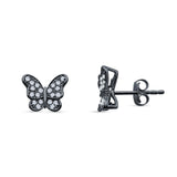 Butterfly Stud Earrings Cubic Zirconia 925 Sterling Silver