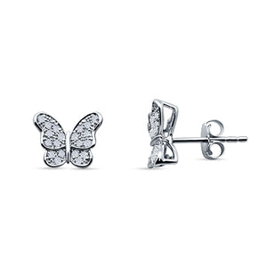 Butterfly Stud Earrings Cubic Zirconia 925 Sterling Silver