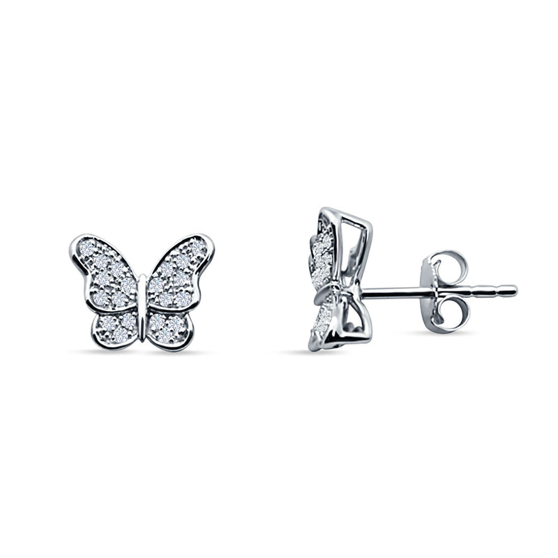 Butterfly Stud Earrings Cubic Zirconia 925 Sterling Silver