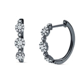 Halo Three Flower Hoop Earrings CZ 925 Sterling Silver