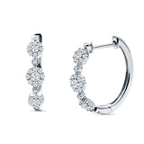 Halo Three Flower Hoop Earrings CZ 925 Sterling Silver