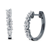 Baguette Cluster Huggie Hoop Earrings Cubic Zirconia 925 Sterling Silver