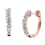 Baguette Cluster Huggie Hoop Earrings Cubic Zirconia 925 Sterling Silver
