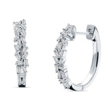 Baguette Cluster Huggie Hoop Earrings Cubic Zirconia 925 Sterling Silver