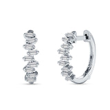 Baguette Zig Zag Huggie Hoop Earring Cubic Zirconia 925 Sterling Silver