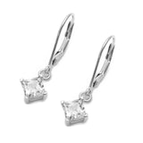 Princess Cut Dangle Drop Leverback Earrings Cubic Zirconia 925 Sterling Silver