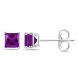 Solitaire Princess Cut Stud Earrings 925 Sterling Silver Size 3mm-9mm