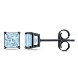 Solitaire Princess Cut Stud Earrings 925 Sterling Silver 3mm-9mm