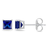 Solitaire Princess Cut Stud Earrings 925 Sterling Silver Size 3mm-9mm