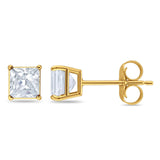 Solitaire Princess Cut Stud Earrings 925 Sterling Silver 3mm-9mm