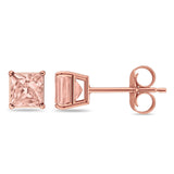 Solitaire Princess Cut Stud Earrings 925 Sterling Silver 3mm-9mm