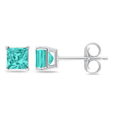 Solitaire Princess Cut Stud Earrings 925 Sterling Silver Size 3mm-9mm