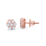 Cluster Earrings 7-Stone Round Cubic Zirconia 925 Sterling Silver Screwback Flower Stud Earring