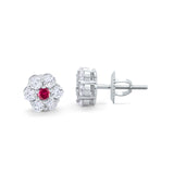 Cluster Earrings 7-Stone Round Cubic Zirconia 925 Sterling Silver Screwback Flower Stud Earring