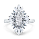 Art Deco Marquise Engagement Ring Cubic Zirconia 925 Sterling Silver