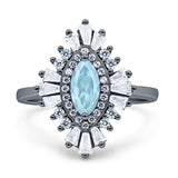 Art Deco Halo Marquise Natural Aquamarine Engagement Ring