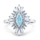 Art Deco Halo Marquise Natural Aquamarine Engagement Ring