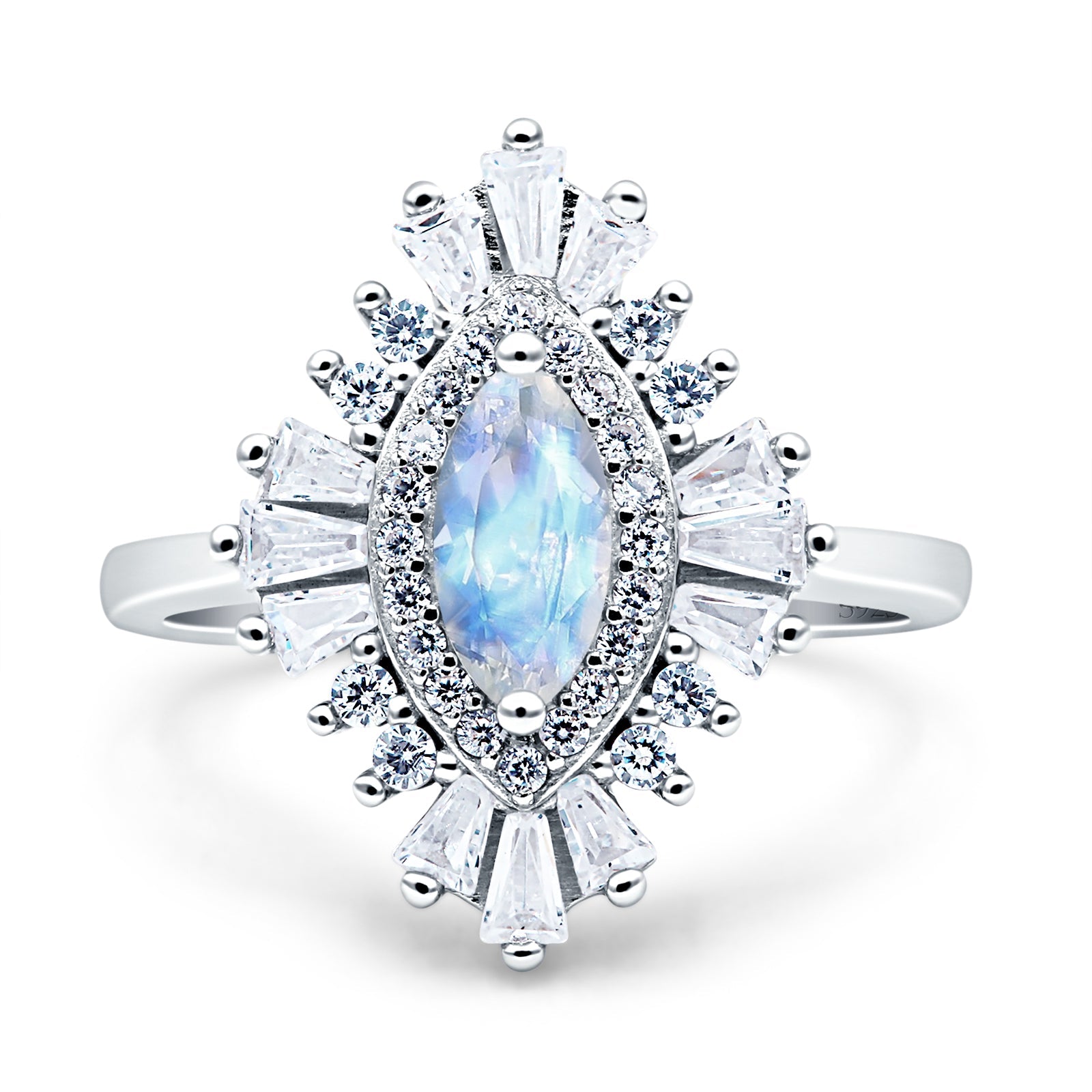 Art Deco Halo Marquise Natural Moonstone Engagement Ring