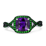 Halo Cushion Infinity Twist Side Stone Simulated Green Emerald CZ Engagement Ring Cubic Zirconia 925 Sterling Silver