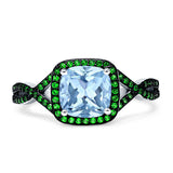 Halo Cushion Infinity Twist Side Stone Simulated Green Emerald CZ Engagement Ring Cubic Zirconia 925 Sterling Silver