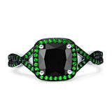 Halo Cushion Infinity Twist Side Stone Simulated Green Emerald CZ Engagement Ring Cubic Zirconia 925 Sterling Silver